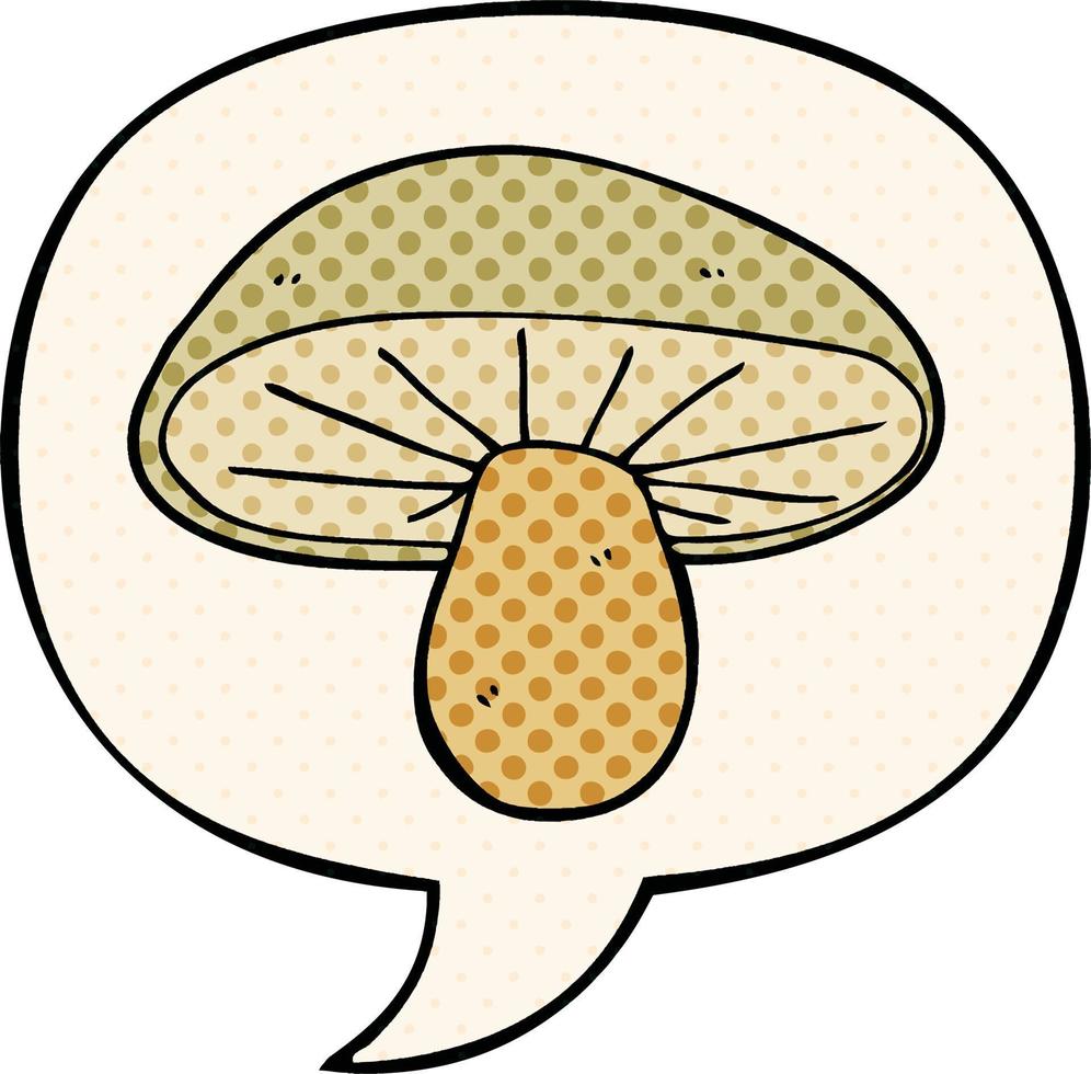 champignon de dessin animé et bulle de dialogue dans le style de la bande dessinée vecteur