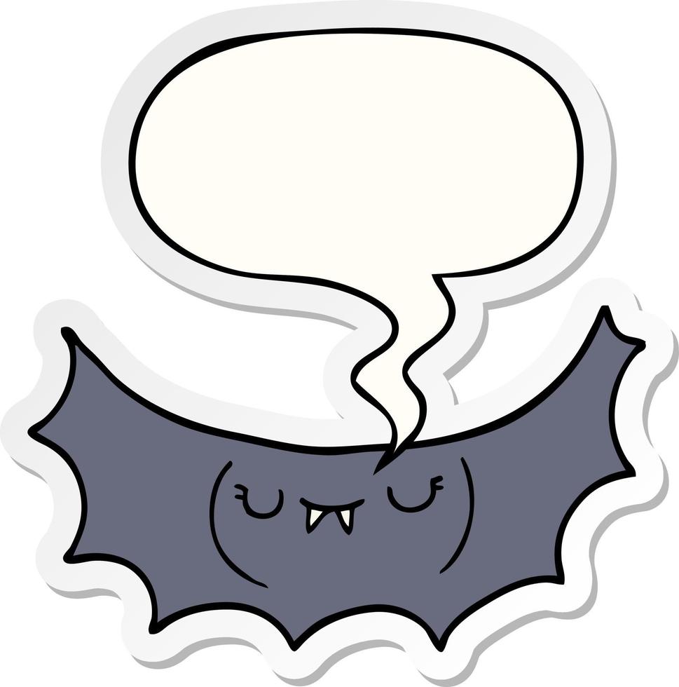 chauve-souris vampire de dessin animé et autocollant de bulle de dialogue vecteur