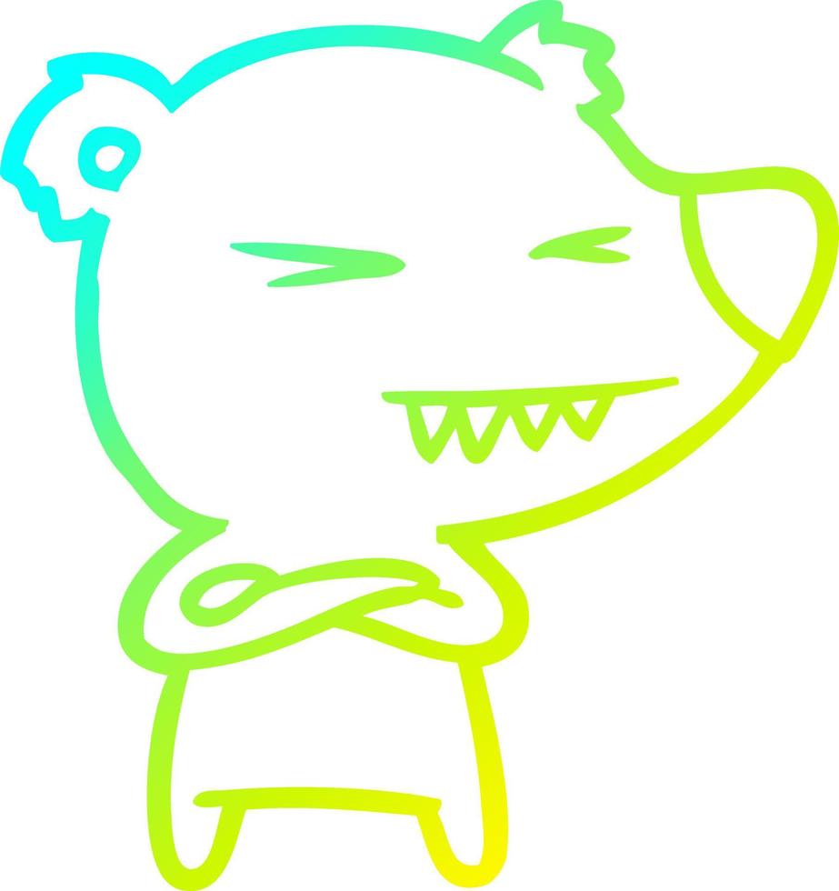 ligne de gradient froid dessinant un dessin animé ours polaire en colère avec les bras croisés vecteur