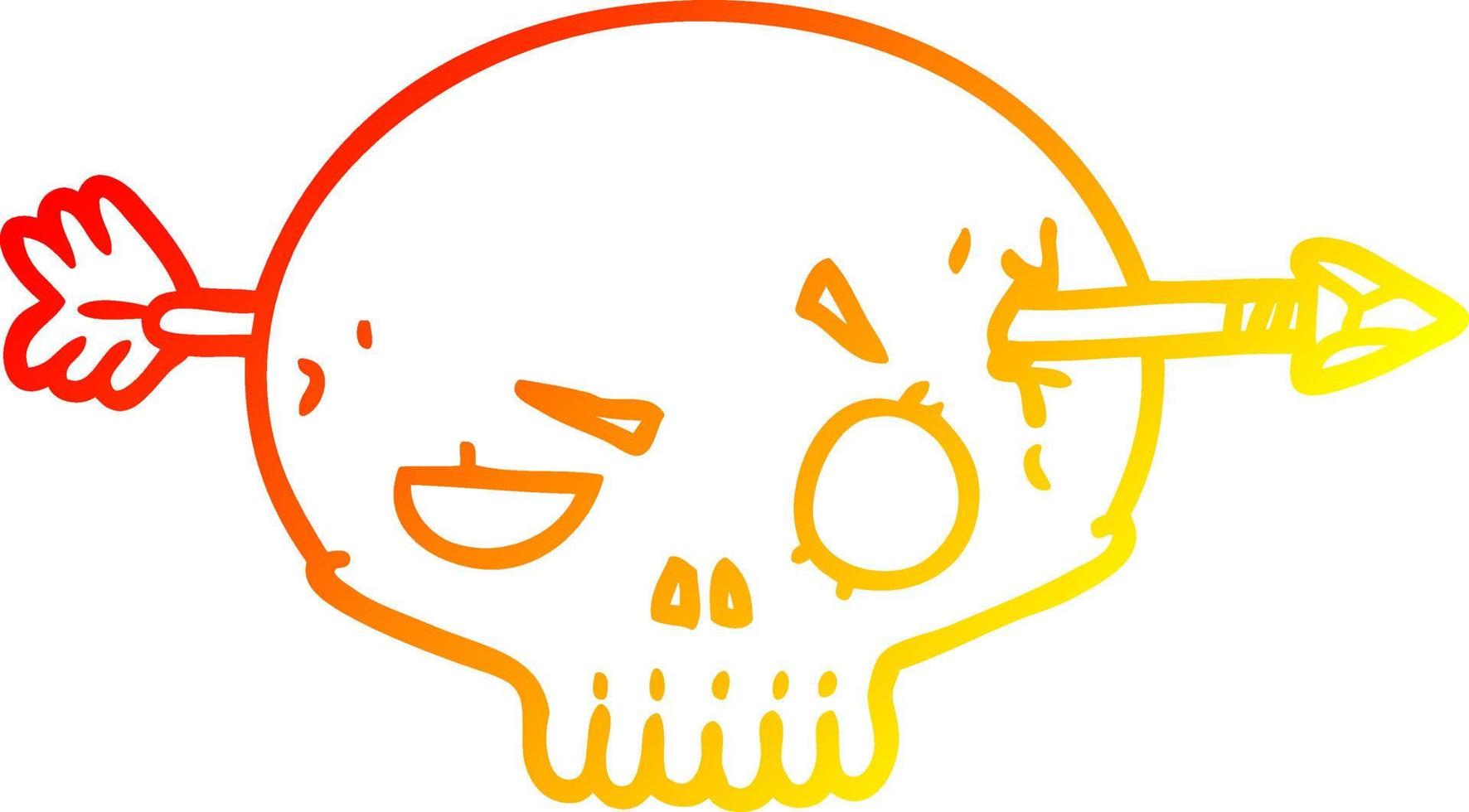 ligne de gradient chaud dessinant un crâne de dessin animé traversé par une flèche vecteur