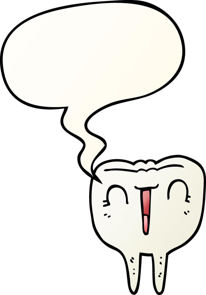 dessin animé heureux dent et bulle de dialogue dans un style de dégradé lisse vecteur