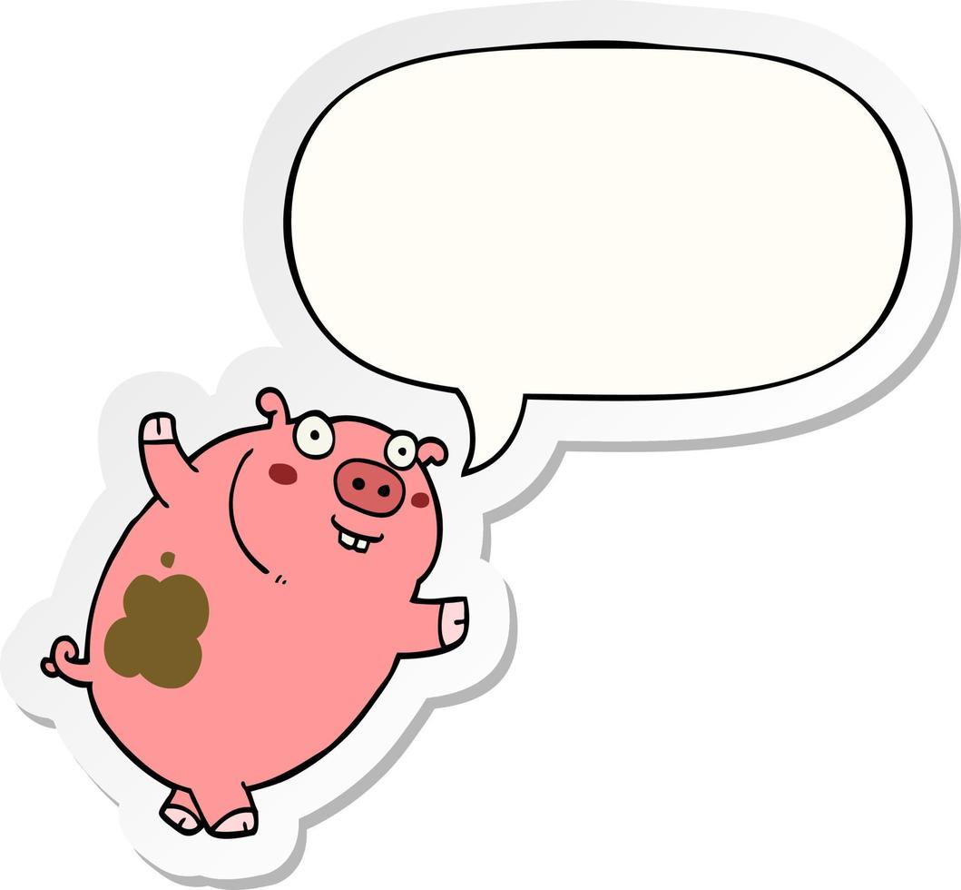 autocollant drôle de cochon de dessin animé et de bulle de dialogue vecteur