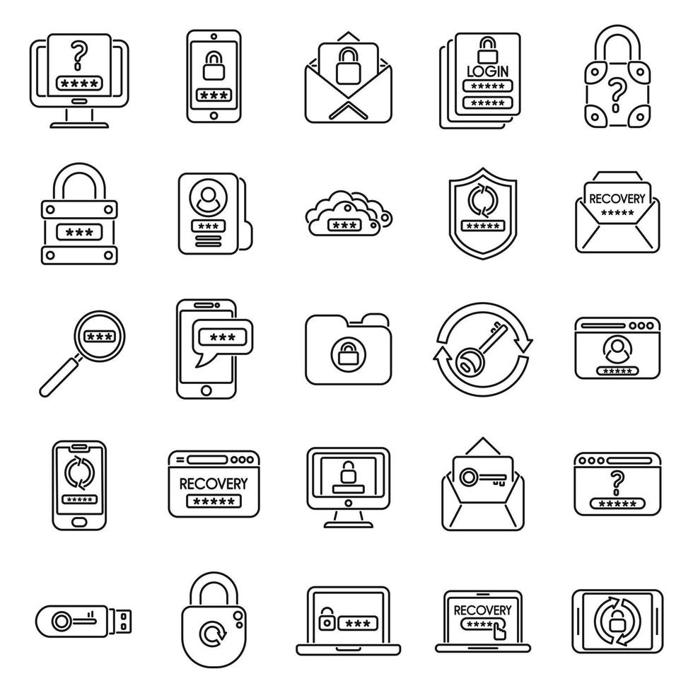 vecteur de contour d'icône de récupération de mot de passe. verrouillage de l'ordinateur