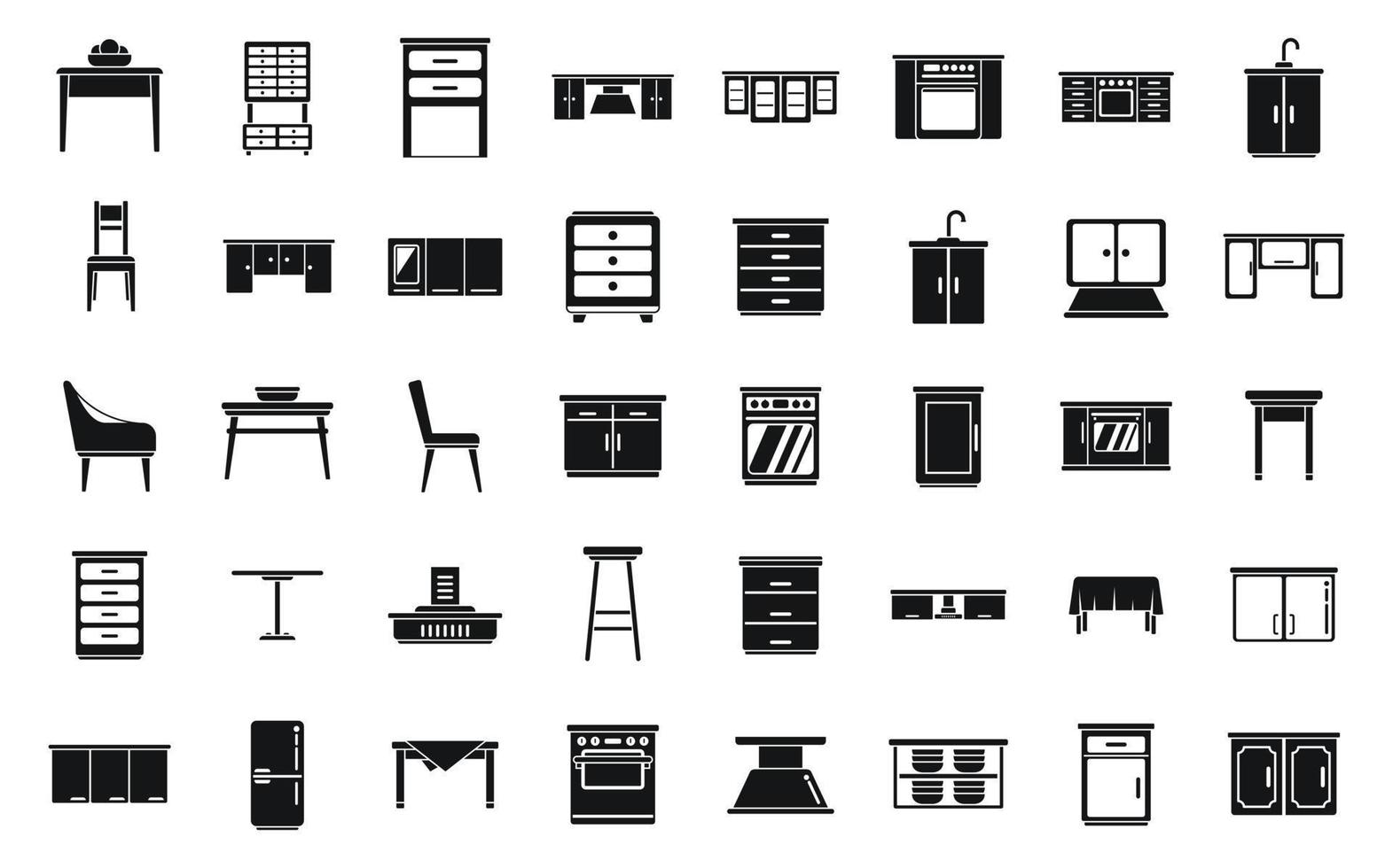 icônes de meubles de cuisine définies vecteur simple. confort de l'appartement