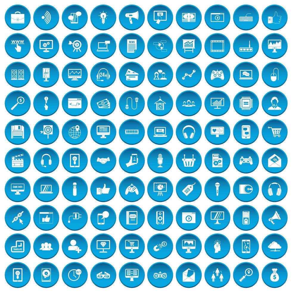 100 icônes web et mobiles définies en bleu vecteur