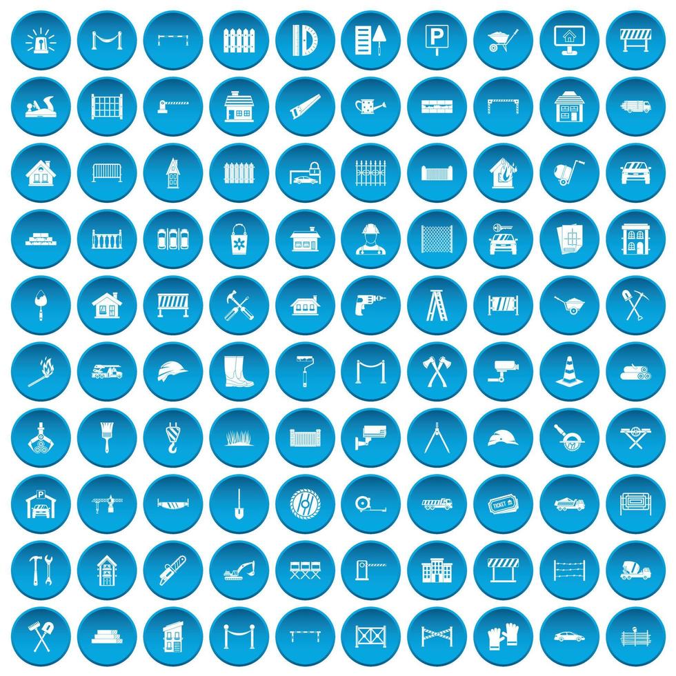 100 icônes de clôture définies en bleu vecteur