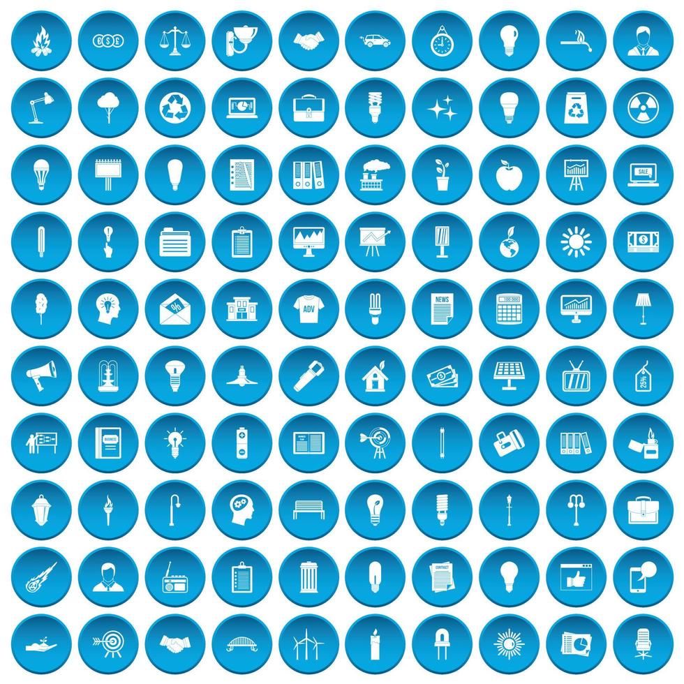 100 icônes de lampe définies en bleu vecteur