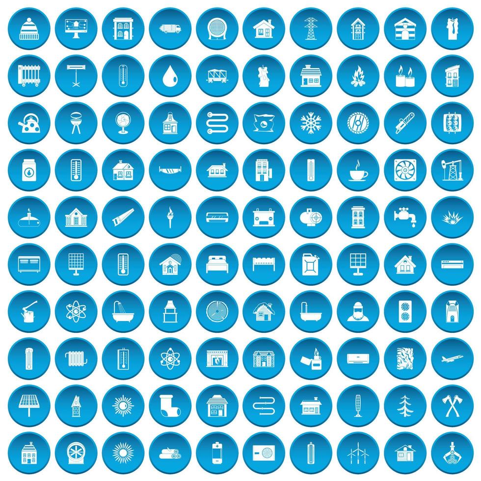 100 icônes de chauffage définies en bleu vecteur