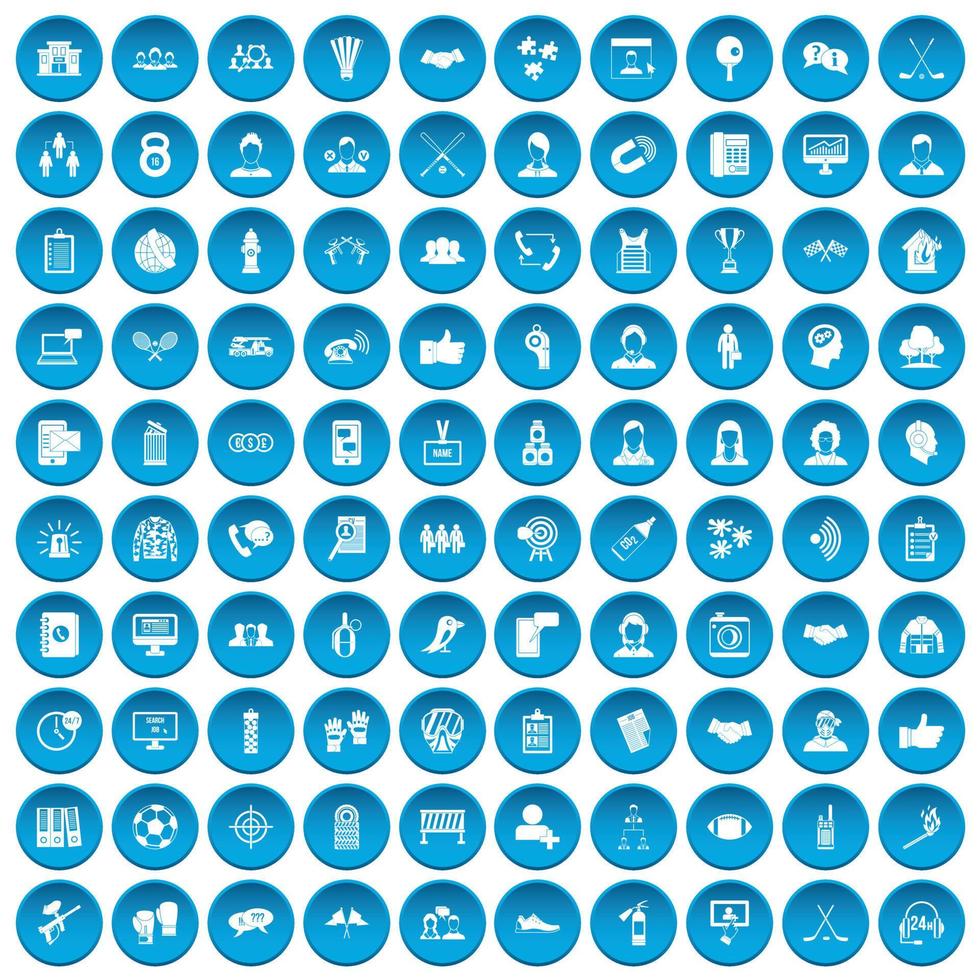 100 icônes d'équipe définies en bleu vecteur