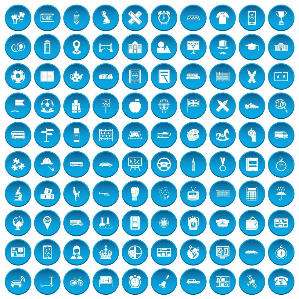100 icônes de bus définies en bleu vecteur