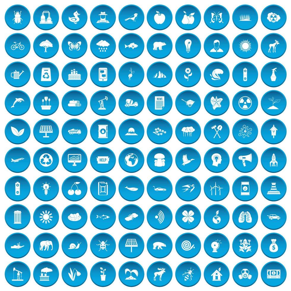 100 icônes de soins écologiques définies en bleu vecteur