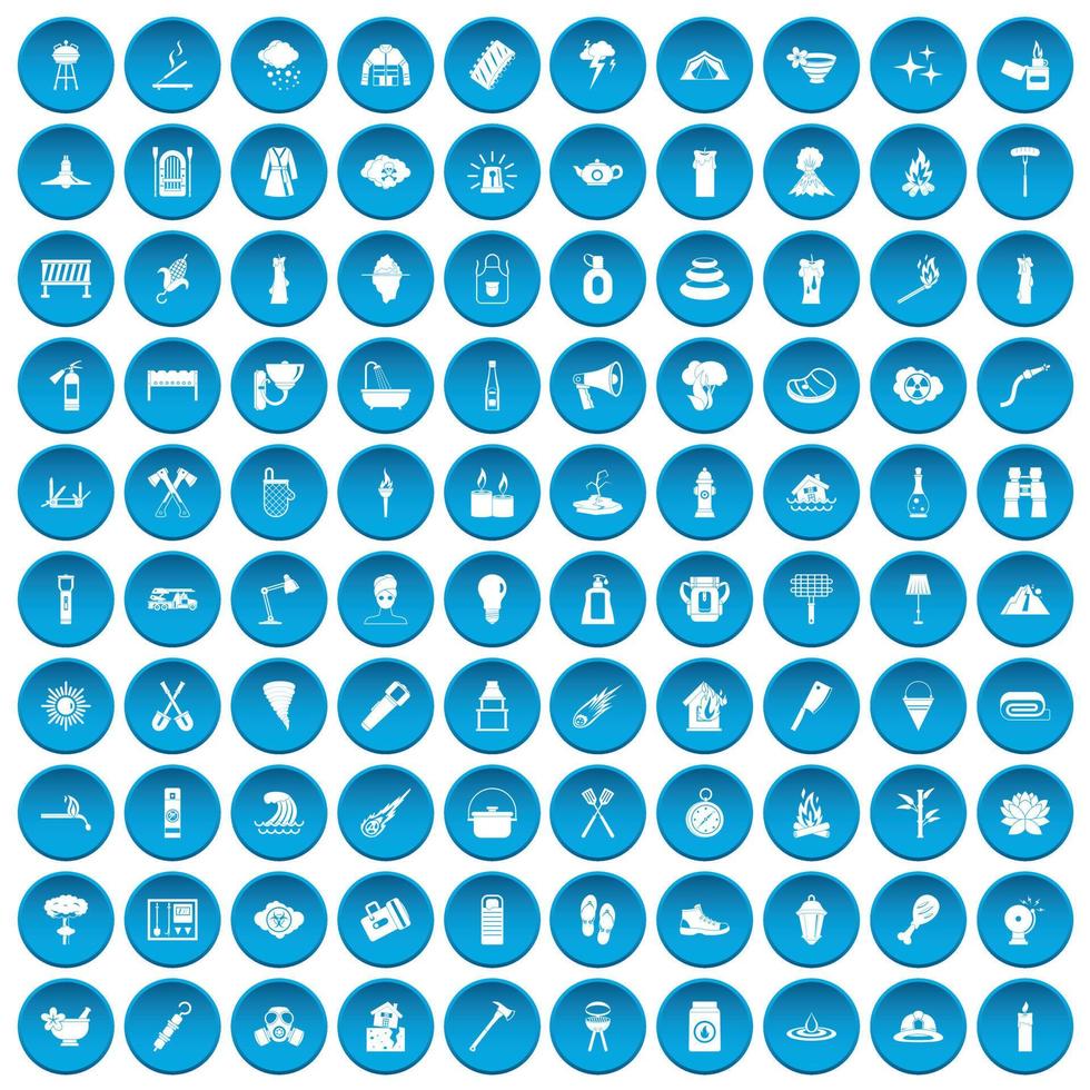 100 icônes de feu définies en bleu vecteur