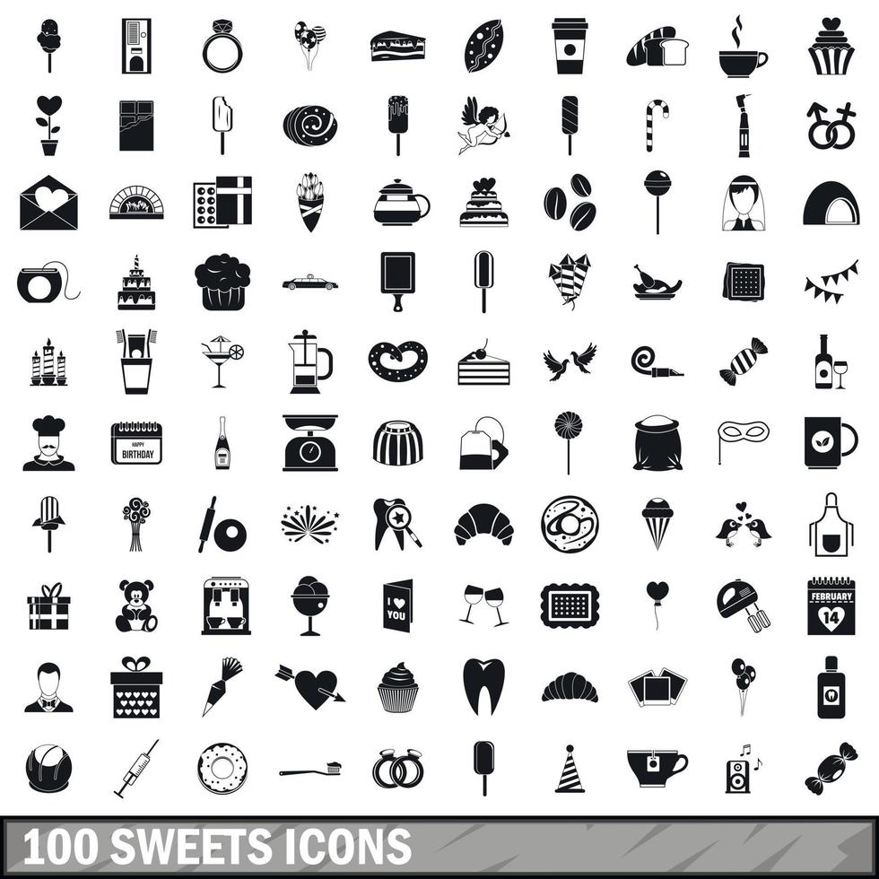 Ensemble d'icônes de 100 bonbons, style simple vecteur