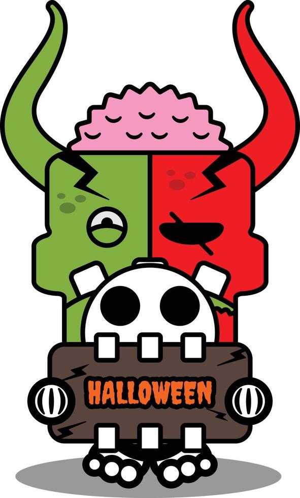 personnage de dessin animé costume illustration vectorielle mascotte de démon zombie mignon tenant la planche dhalloween vecteur