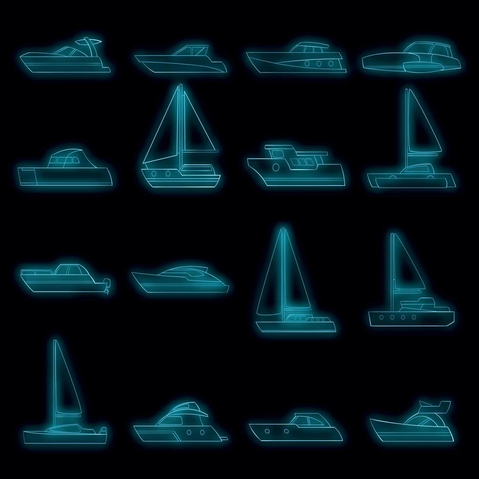 yachts, icônes, ensemble, vecteur, néon vecteur