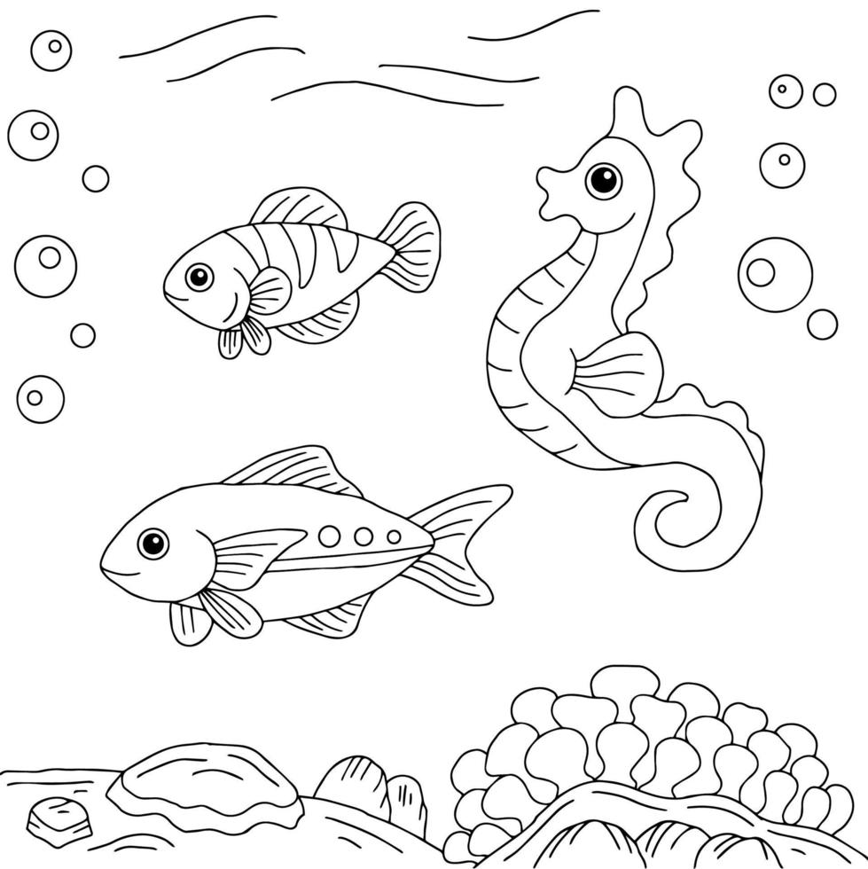 conception vecteur poisson sous la mer coloriage page pour enfant