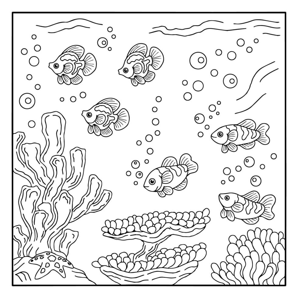 conception vecteur poisson sous la mer coloriage page pour enfant