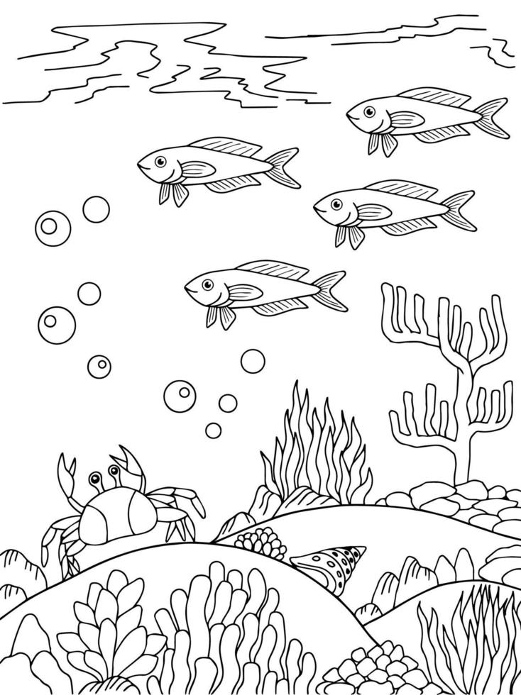 conception vecteur poisson sous la mer coloriage page pour enfant