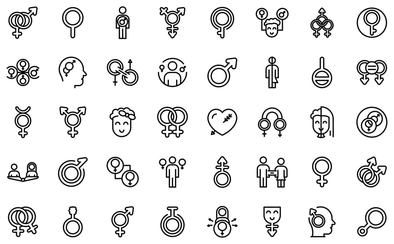 ensemble d'icônes d'identité de genre, style de contour vecteur