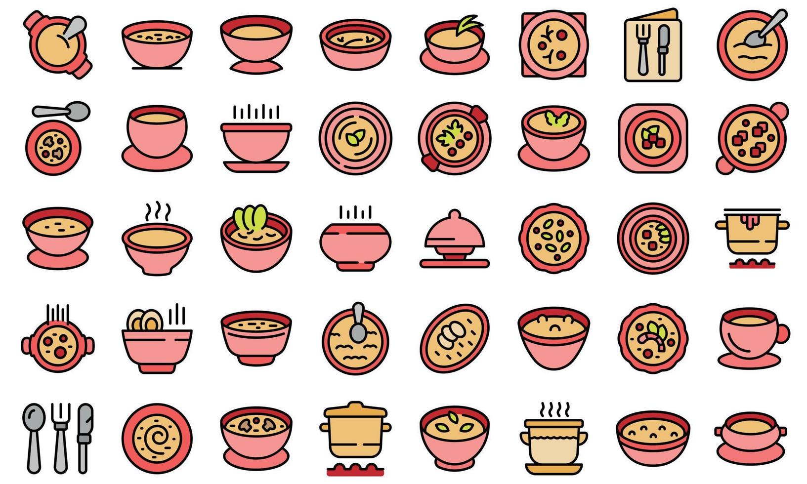 icônes de soupe à la crème définies vecteur de couleur de ligne