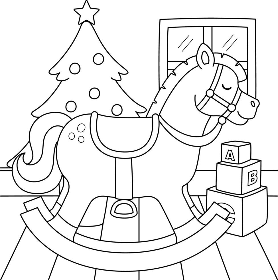 Coloriage de cheval à bascule de Noël pour les enfants vecteur