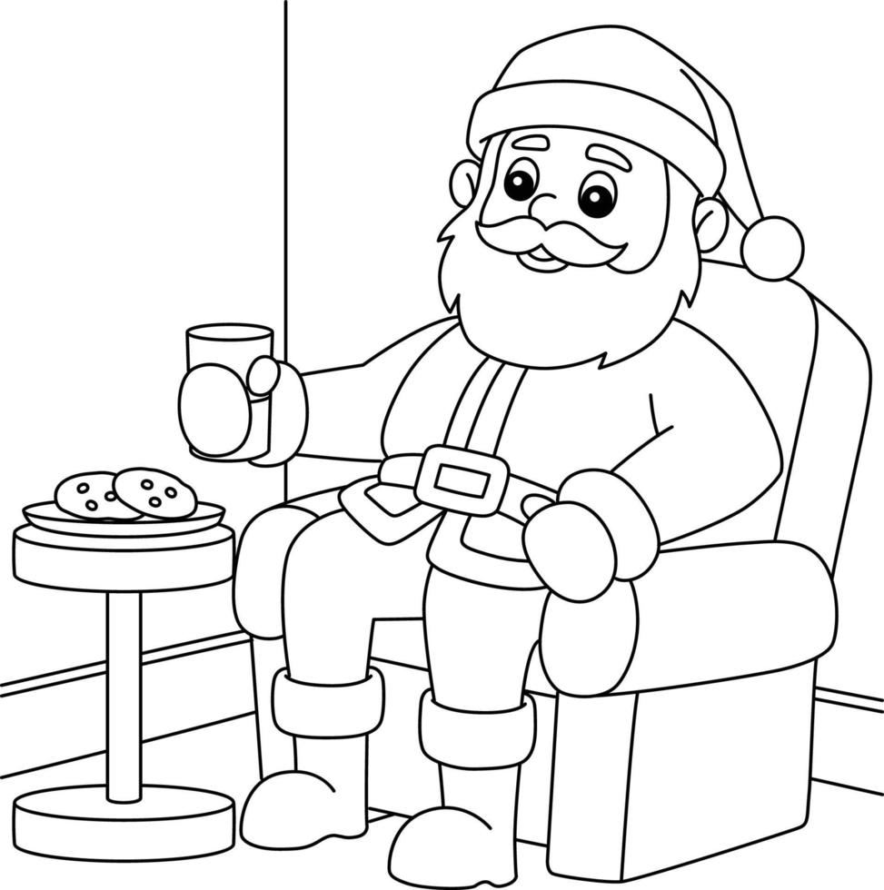 coloriage de noël père noël assis sur une chaise vecteur