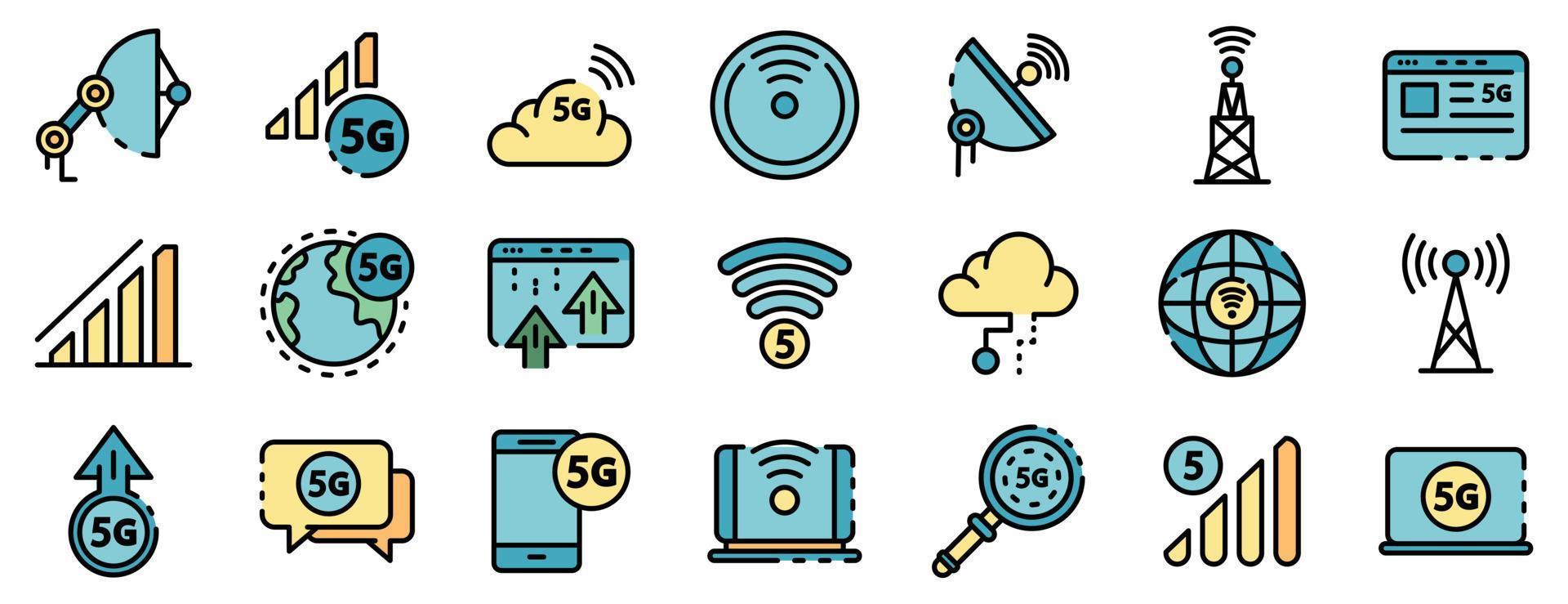 icônes de technologie 5g définies vecteur plat