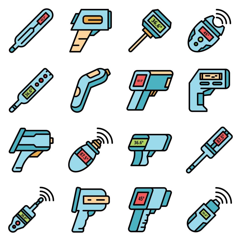 icônes de thermomètre numérique définies vecteur plat