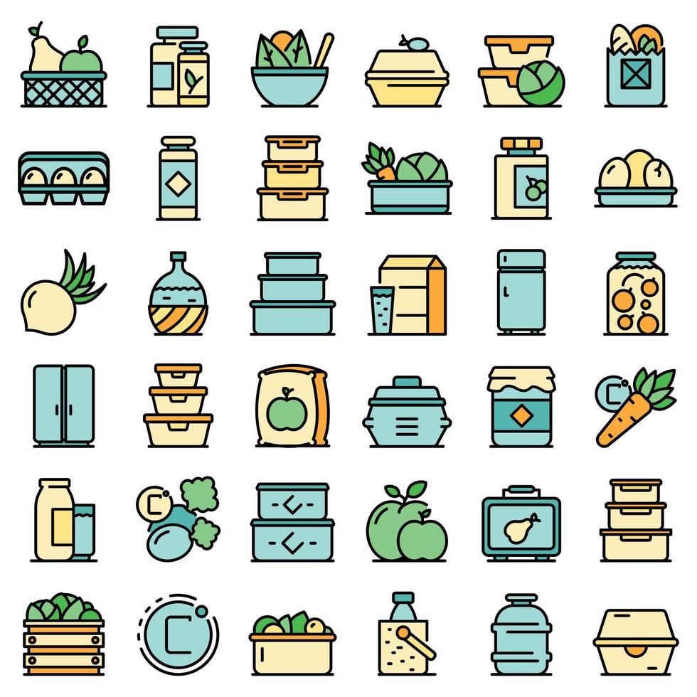 icônes de stockage de nourriture définies vecteur plat