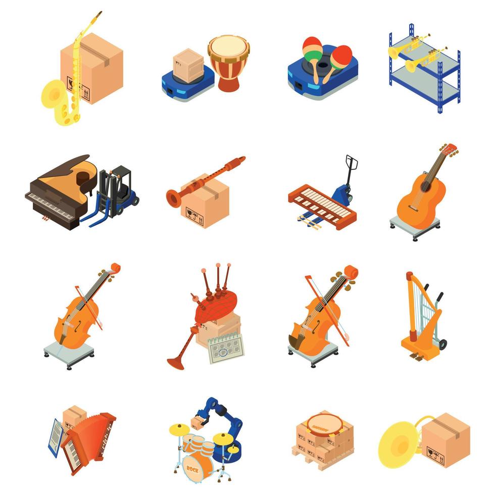 jeu d'icônes d'instruments de musique de livraison, style isométrique vecteur