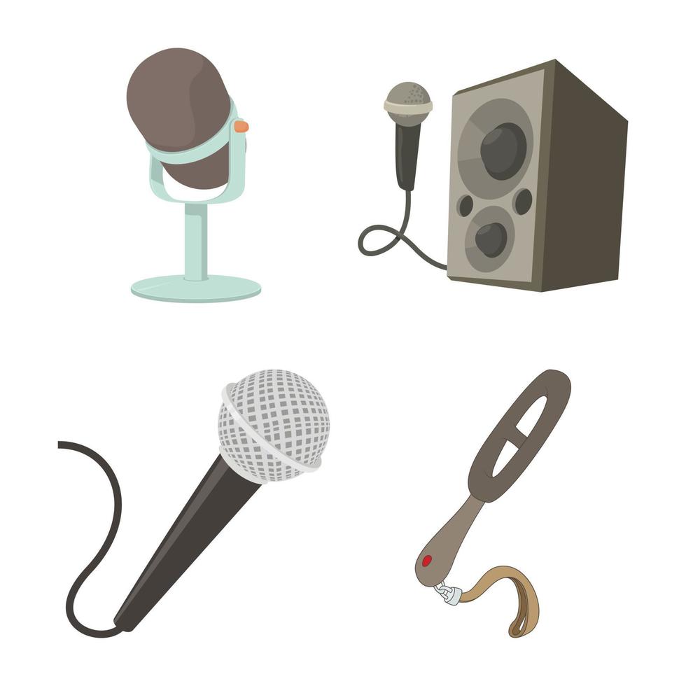 jeu d'icônes de microphone, style cartoon vecteur