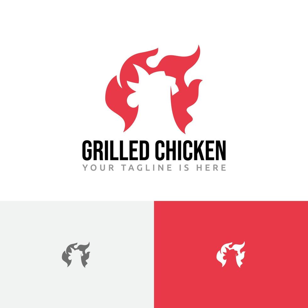 logo de restaurant de nourriture de coq grillé au feu de poulet chaud vecteur