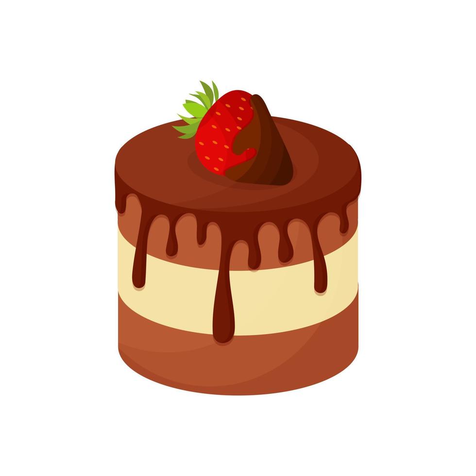 illustration vectorielle de gâteau au chocolat sucré dans un style plat. gâteau au chocolat vecteur isolé sur fond blanc.