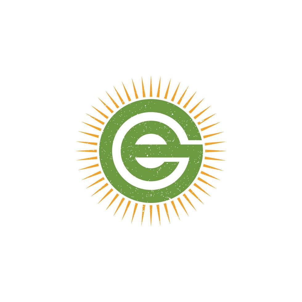 lettre initiale abstraite logo ge en vert et jaune isolé sur fond blanc appliqué pour le logo de vente et de conseil agricole rétro également adapté à d'autres marques ou entreprises vecteur