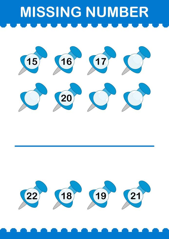 numéro manquant avec punaise. feuille de travail pour les enfants vecteur