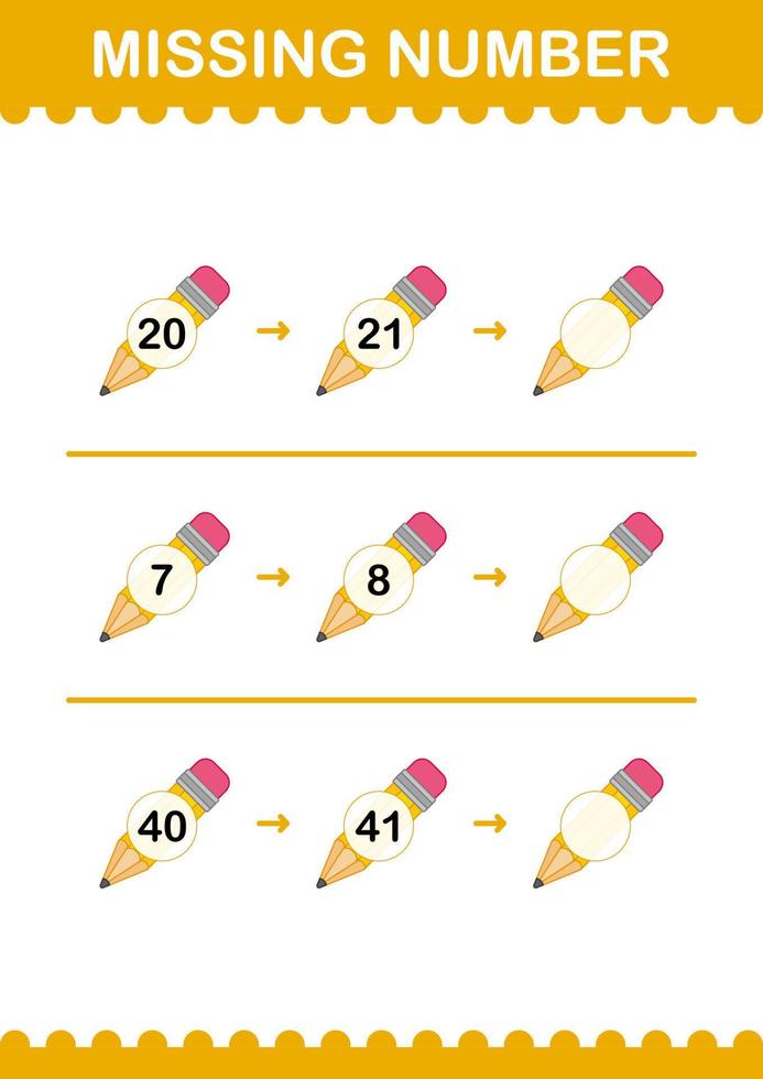 numéro manquant avec un crayon. feuille de travail pour les enfants vecteur