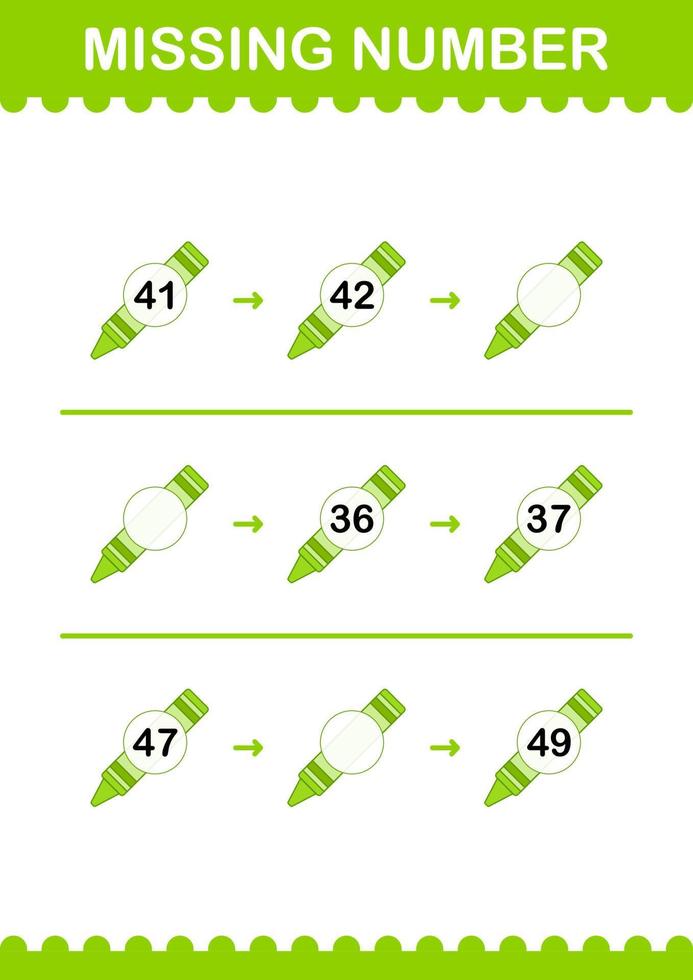 numéro manquant avec un crayon. feuille de travail pour les enfants vecteur