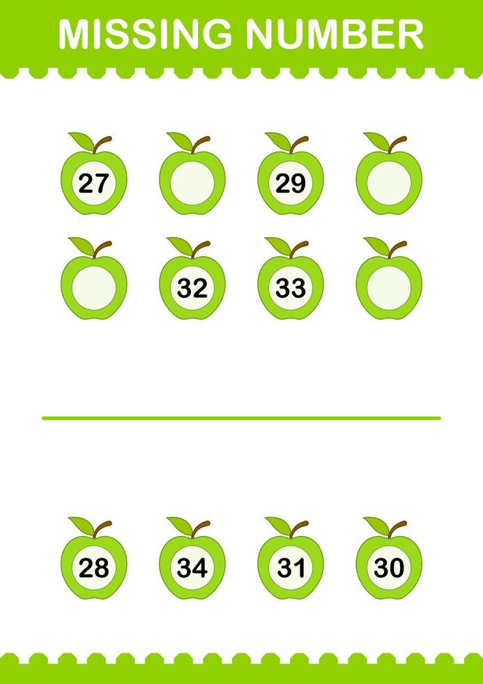 numéro manquant avec pomme. feuille de travail pour les enfants vecteur