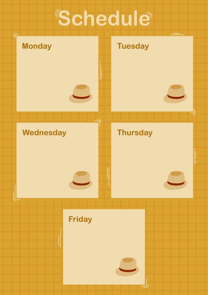 planificateur quotidien et hebdomadaire avec chapeau fedora vecteur