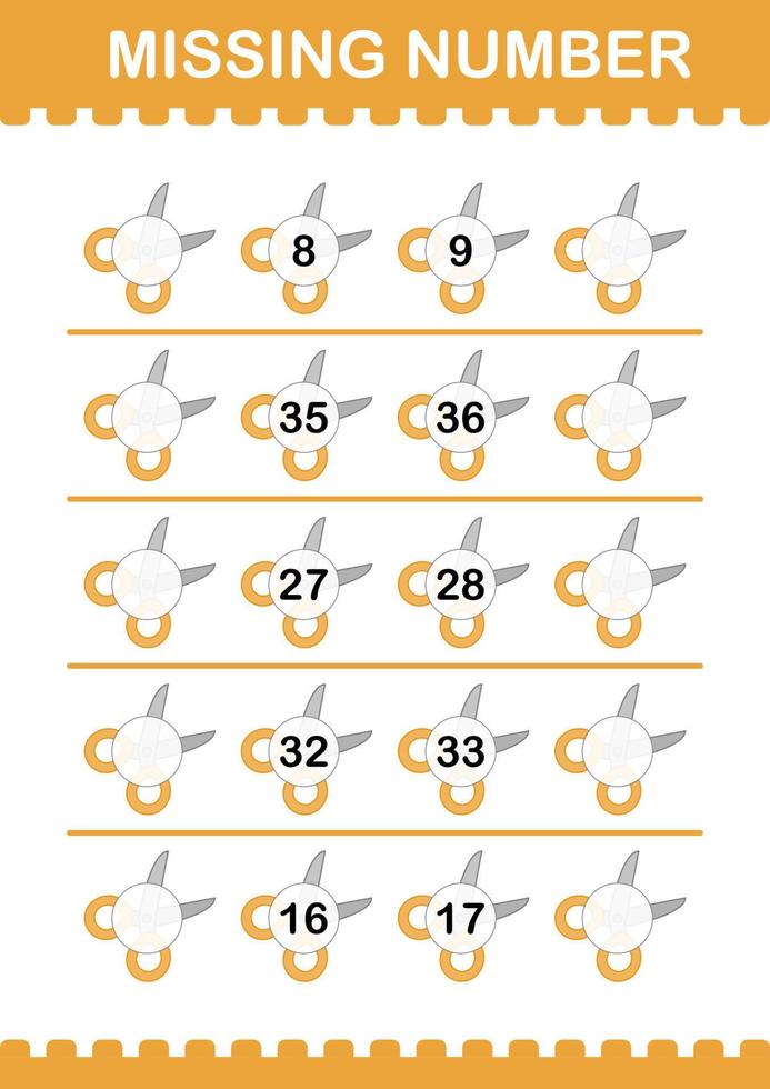 numéro manquant avec des ciseaux. feuille de travail pour les enfants vecteur