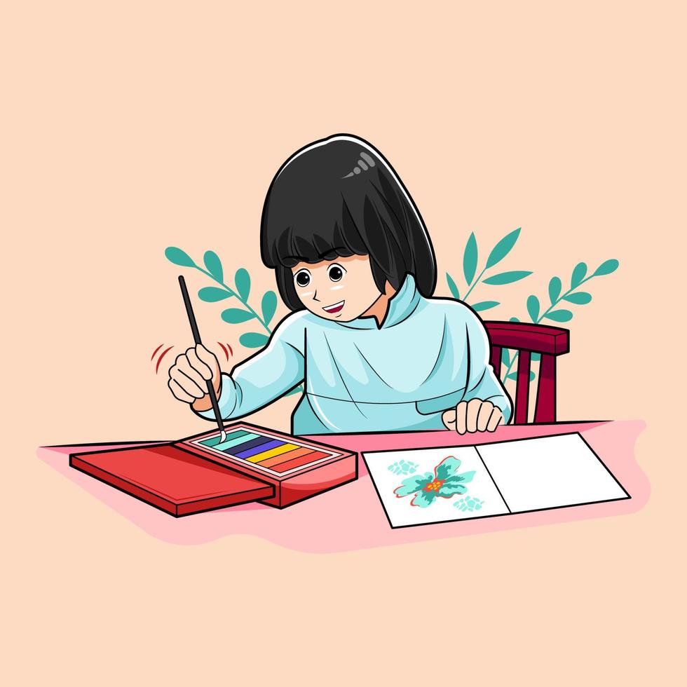 une fille peint des fleurs illustration vectorielle téléchargement gratuit vecteur