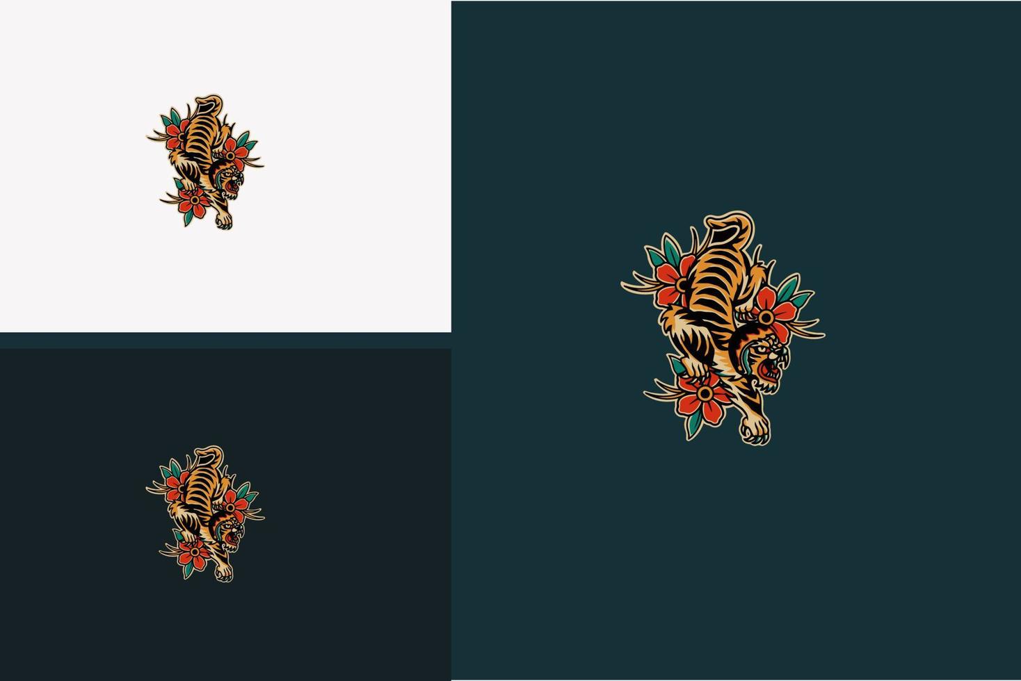 conception plate de vecteur tigre et fleur rose rouge