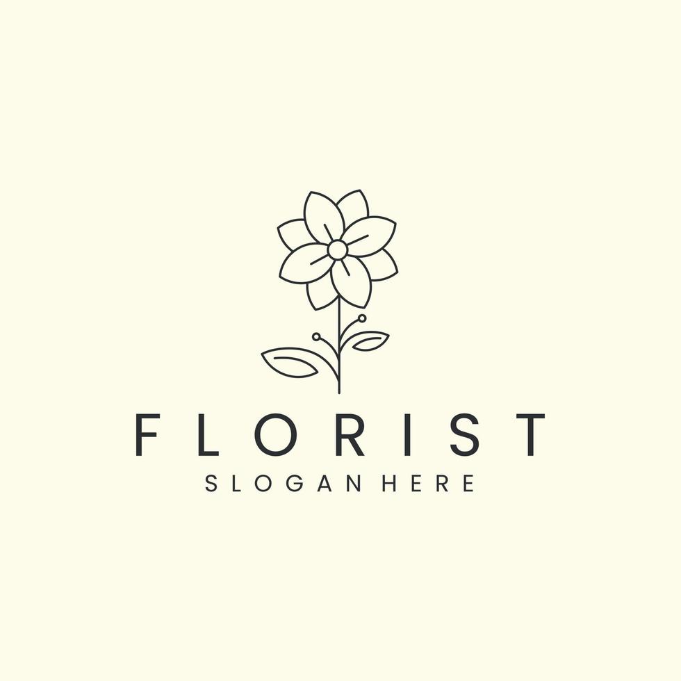 fleuriste avec illustration vectorielle de style linéaire logo icône. nature, floral, conception de modèle vecteur