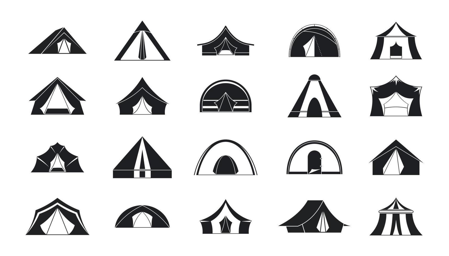 jeu d'icônes de tente, style simple vecteur