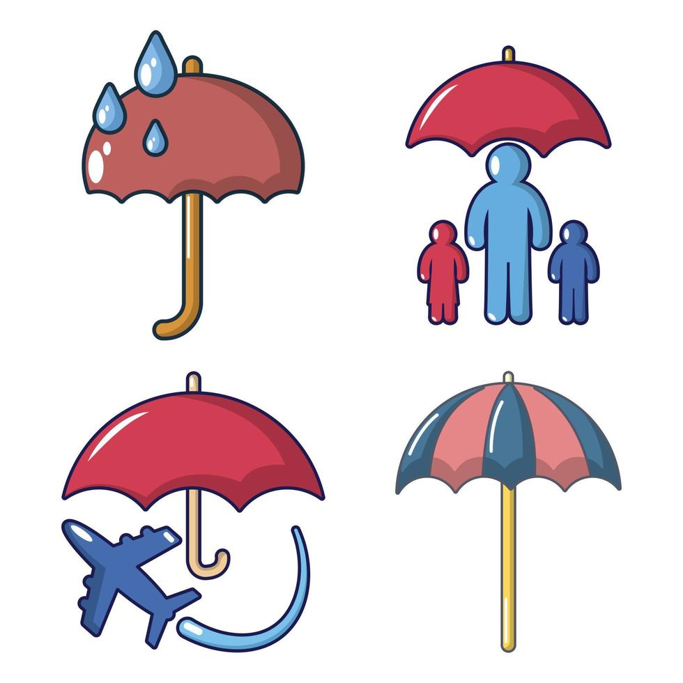 jeu d'icônes de parapluie, style cartoon vecteur