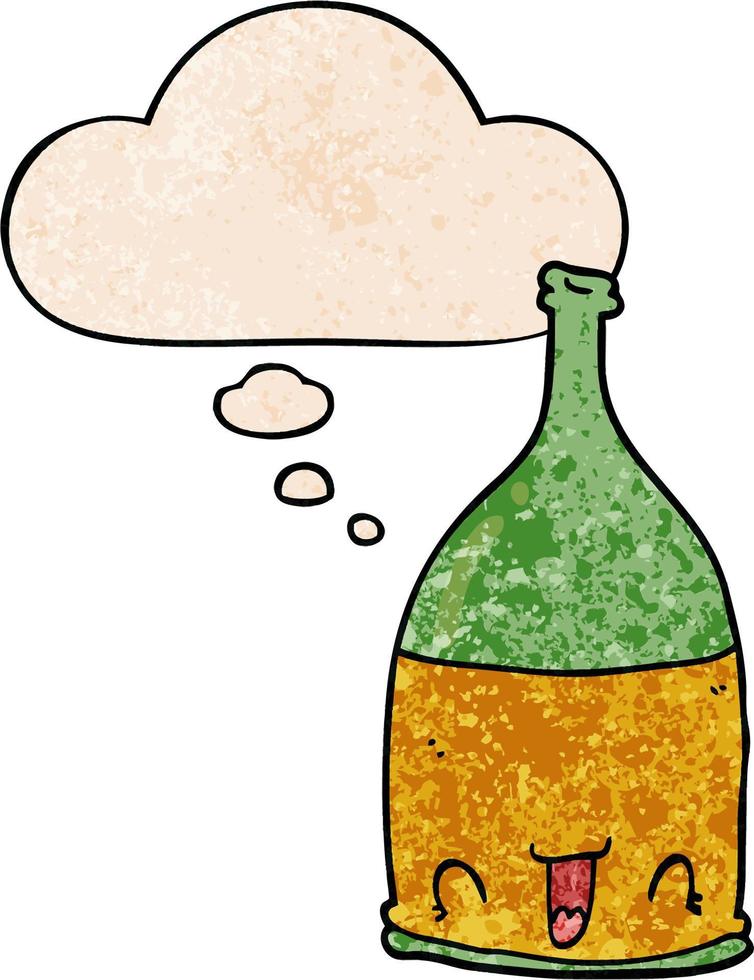 bouteille de vin de dessin animé et bulle de pensée dans le style de motif de texture grunge vecteur