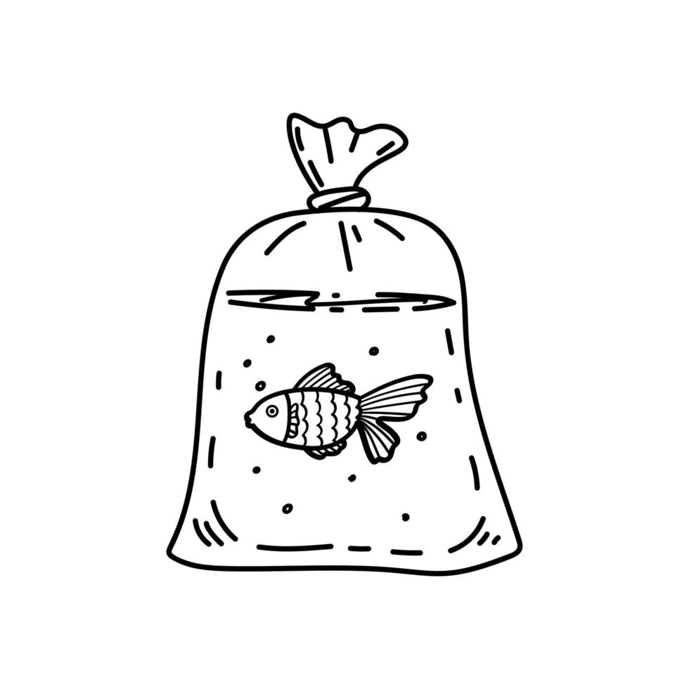 mignon petit poisson rouge nageant dans un sac transparent vecteur