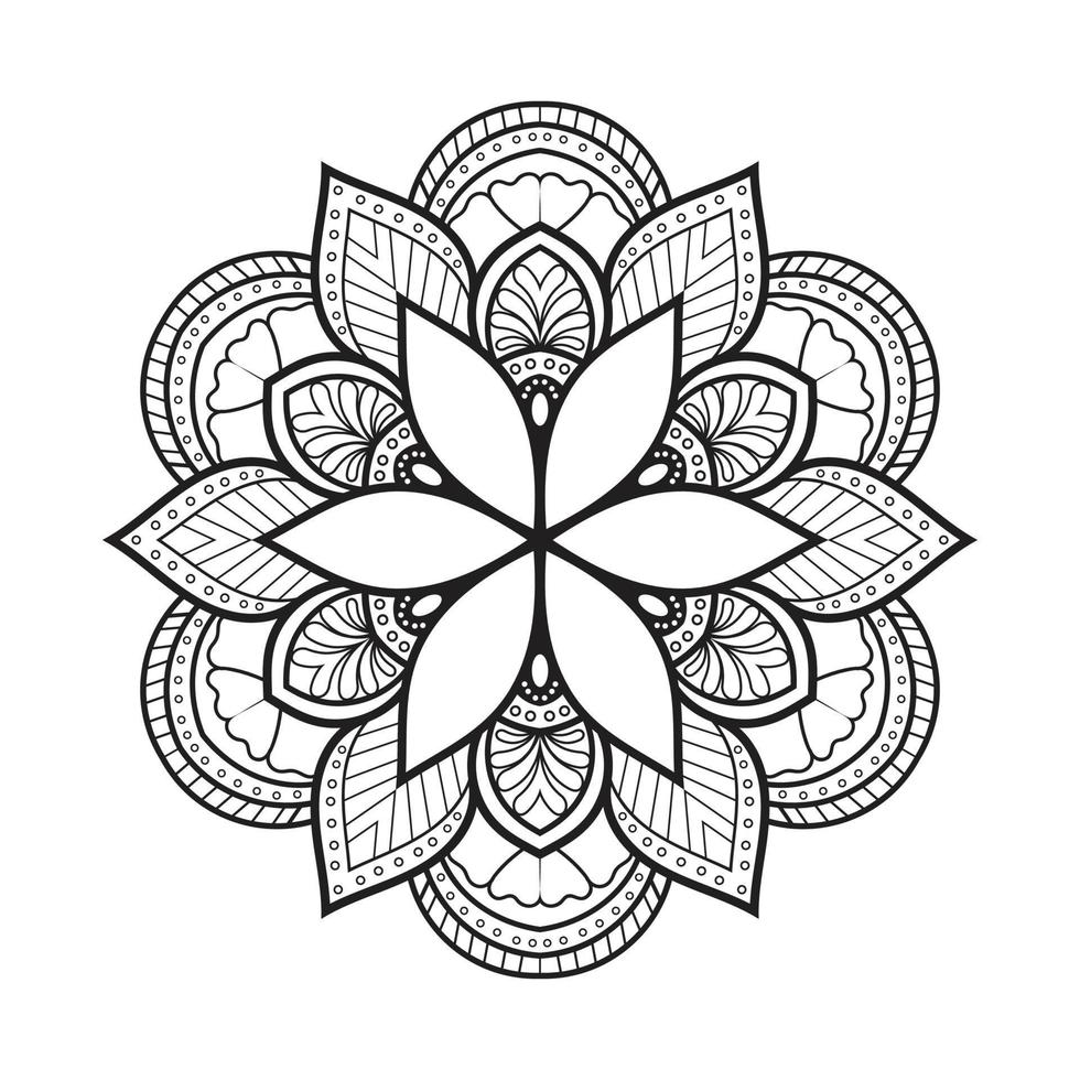 conception de mandala floral avec dessin au trait noir et blanc de style ethnique vecteur