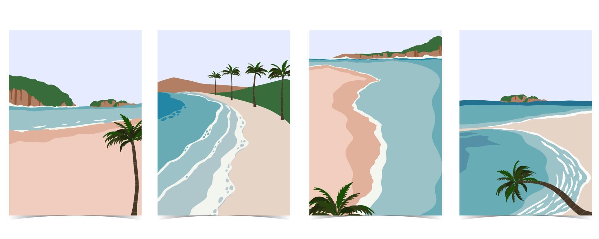 carte postale de plage avec soleil, mer, ciel et montagne pendant la journée vecteur