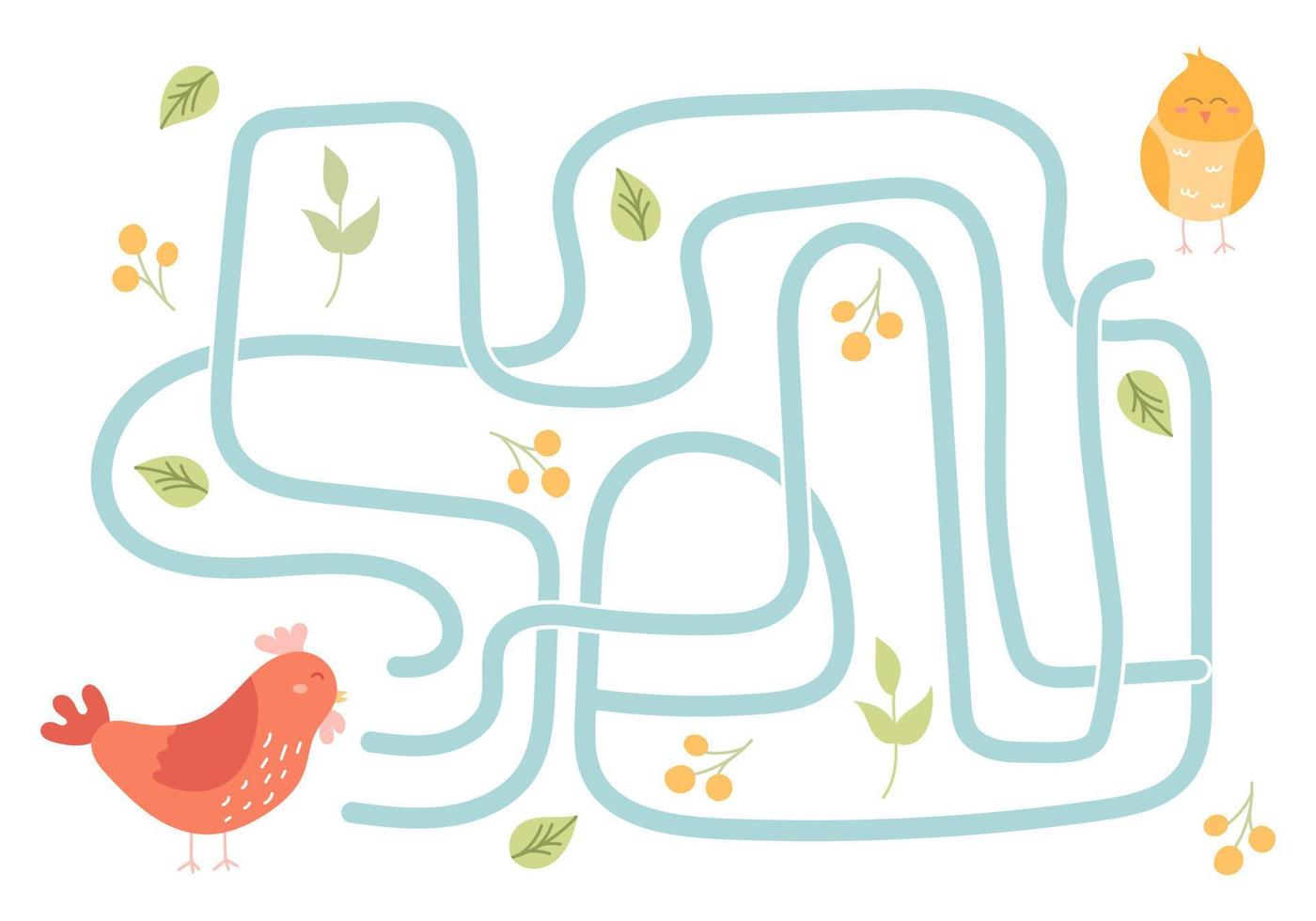 labyrinthe, aidez le poulet à trouver le bon chemin vers le bébé. quête logique pour les enfants. illustration mignonne pour livres pour enfants, jeu éducatif vecteur